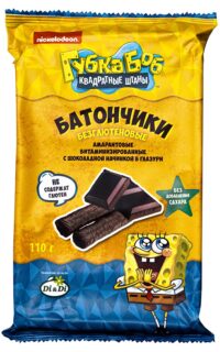 Батончики безглютеновые Губка Боб(Спанч Боб) с шоколадной начинкой, витаминизированные 110гр.
