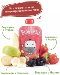 Buzy Lizzy Детское органическое пюре из яблок, банана, клубники и чернослива 100 гр.
